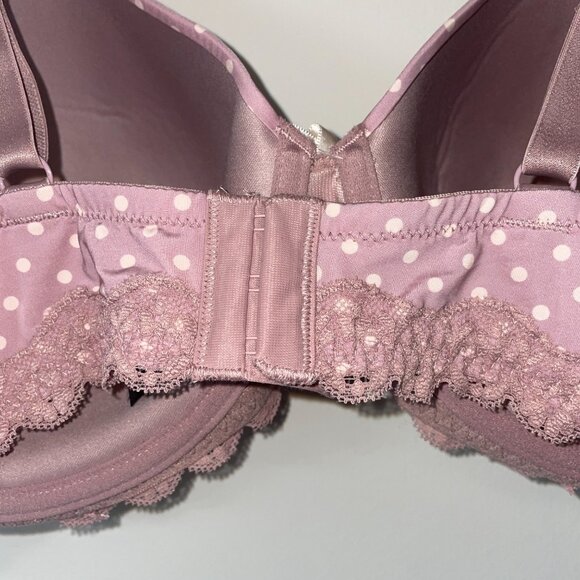 Polka Dot Lace Trim Underwire Bra 44D Light Pink Adjustable Straps - Picture 4 of 5